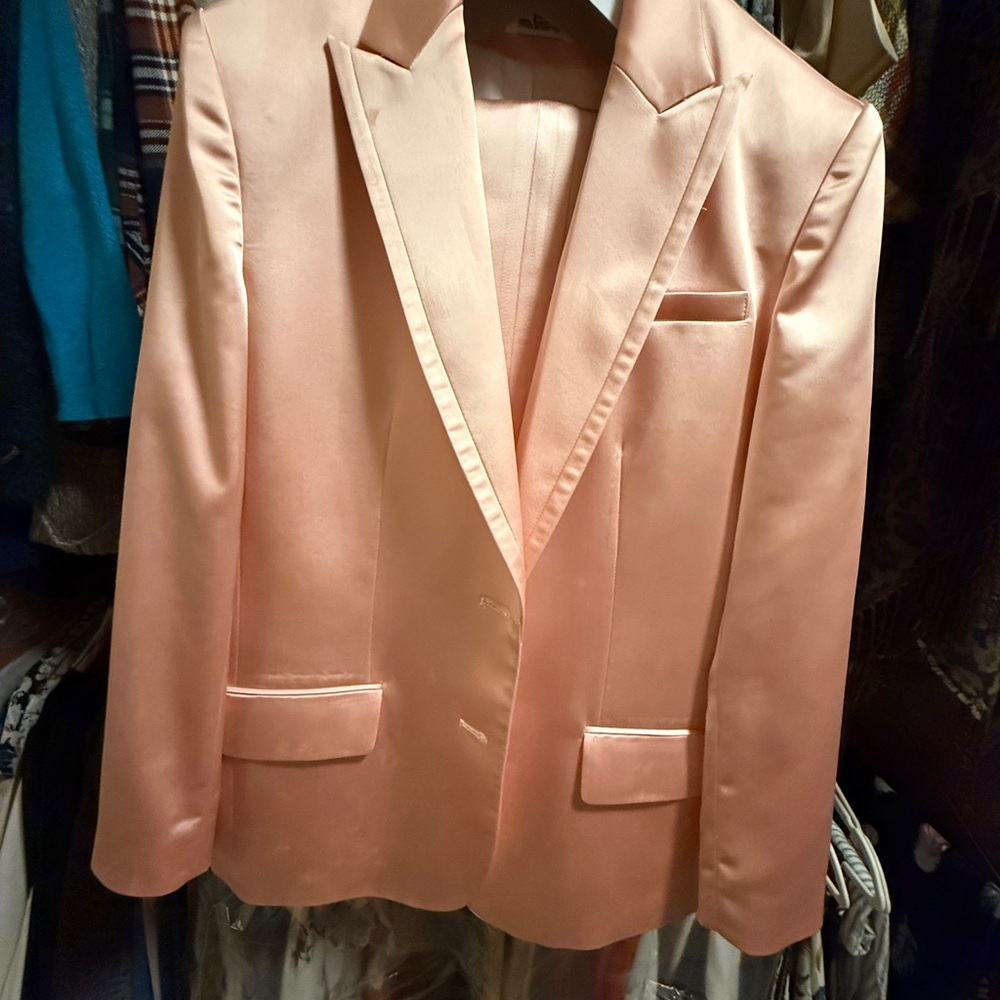 Elegant Pink Satin Women's Blazer